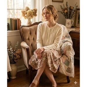 Vintage 90s Classic Elements Grandmacore Ivory Cardigan Sequin Embellished Large